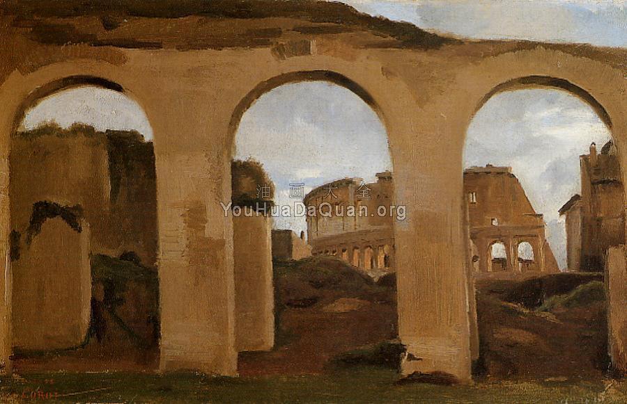 Rome - The Coliseum Seen through Arches of the Basilica of Constantine - 让·巴蒂斯特·卡米耶·柯罗